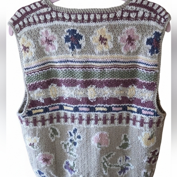 Orvis Vintage Hand Knit Vest Cardigan Multicolor Floral Sz Large - Picture 2 of 5